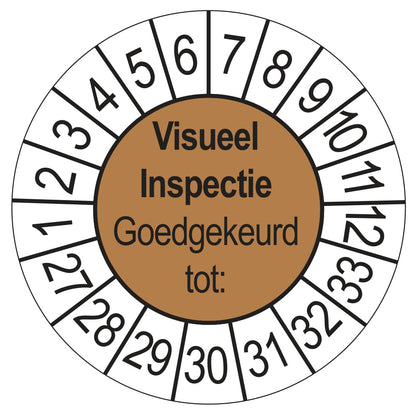 Keuringssticker Visuele Inspectie bruin, Ø 35 mm