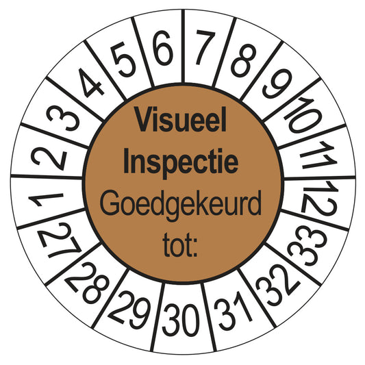 Keuringssticker Visuele Inspectie bruin, Ø 35 mm