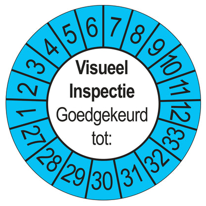 Keuringssticker Visuele Inspectie buiten blauw, Ø 35 mm