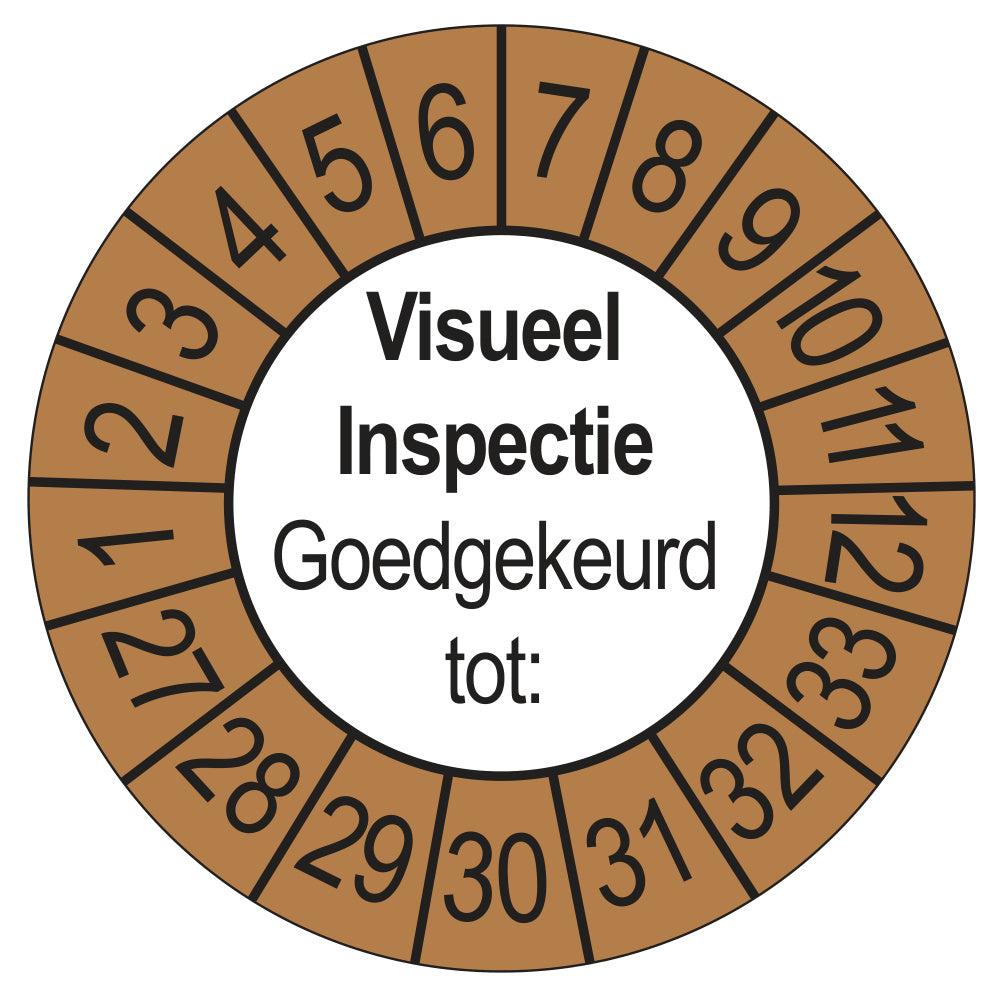 Keuringssticker Visuele Inspectie buiten bruin, Ø 35 mm