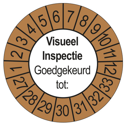 Keuringssticker Visuele Inspectie buiten bruin, Ø 35 mm