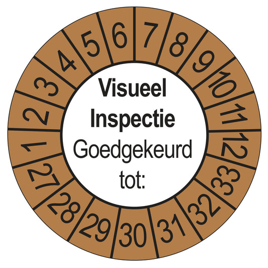 Keuringssticker Visuele Inspectie buiten bruin, Ø 35 mm