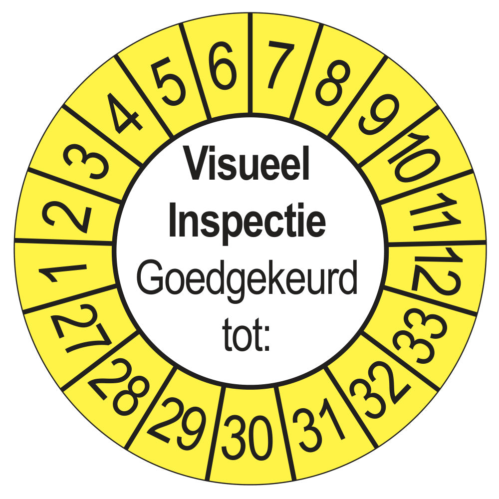 Keuringssticker Visuele Inspectie buiten geel, Ø 35 mm
