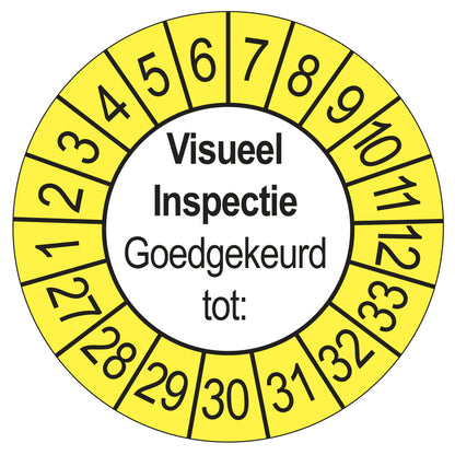 Keuringssticker Visuele Inspectie buiten geel, Ø 35 mm