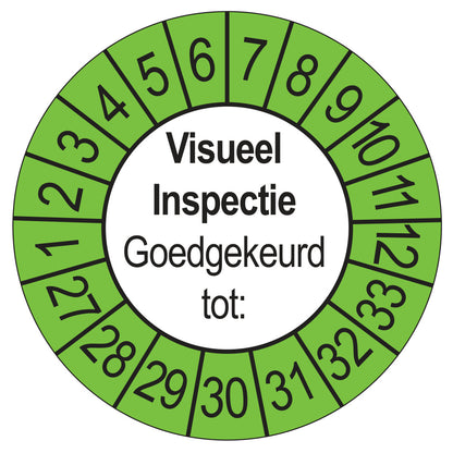 Keuringssticker Visuele Inspectie buiten groen, Ø 35 mm