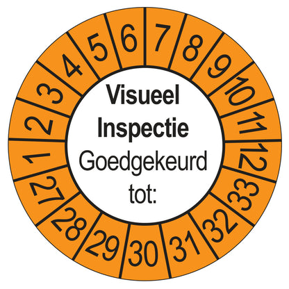 Keuringssticker Visuele Inspectie buiten oranje, Ø 35 mm