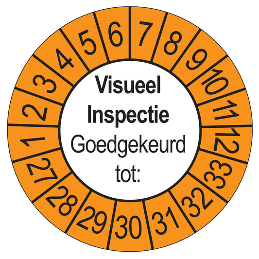 Keuringssticker Visuele Inspectie buiten oranje, Ø 35 mm