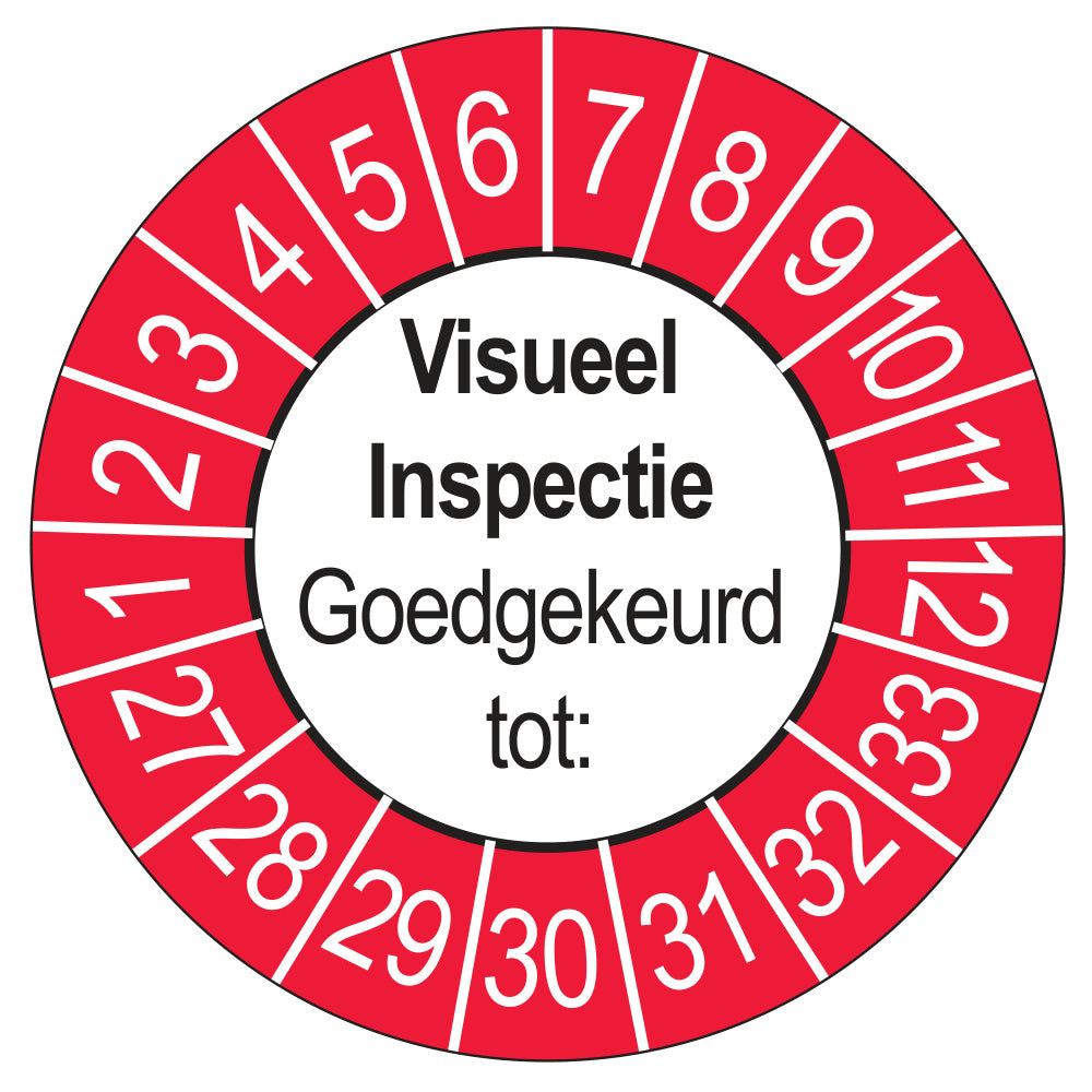 Keuringssticker Visuele Inspectie buiten rood, Ø 35 mm