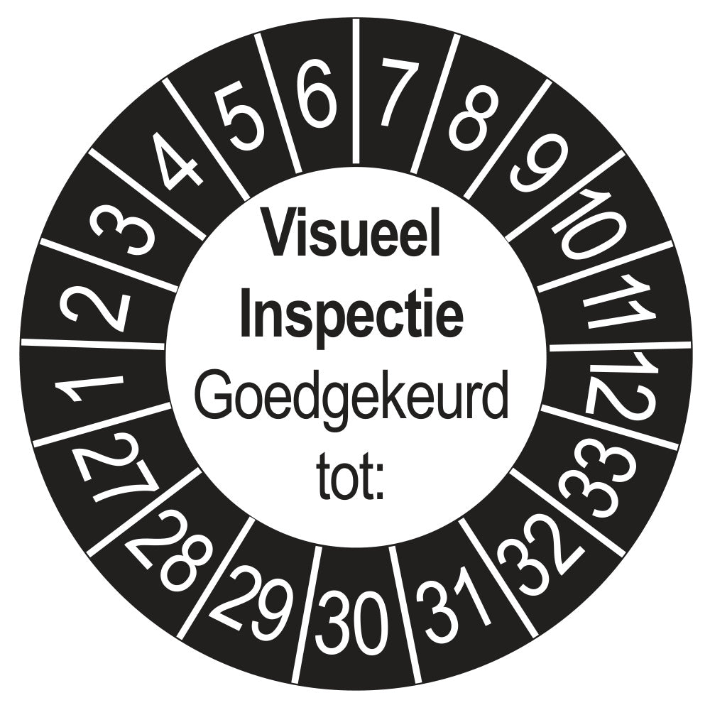 Keuringssticker Visuele Inspectie buiten zwart, Ø 35 mm