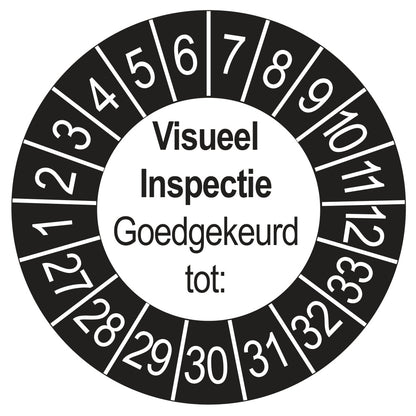 Keuringssticker Visuele Inspectie buiten zwart, Ø 35 mm