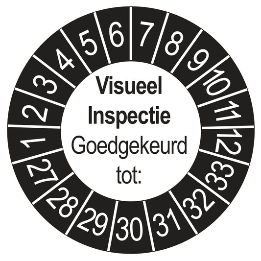 Keuringssticker Visuele Inspectie buiten zwart, Ø 35 mm