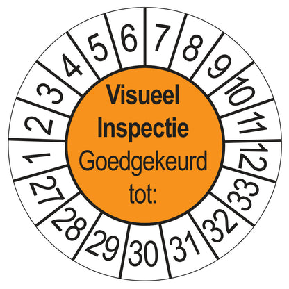 Keuringssticker Visuele Inspectie oranje, Ø 35 mm