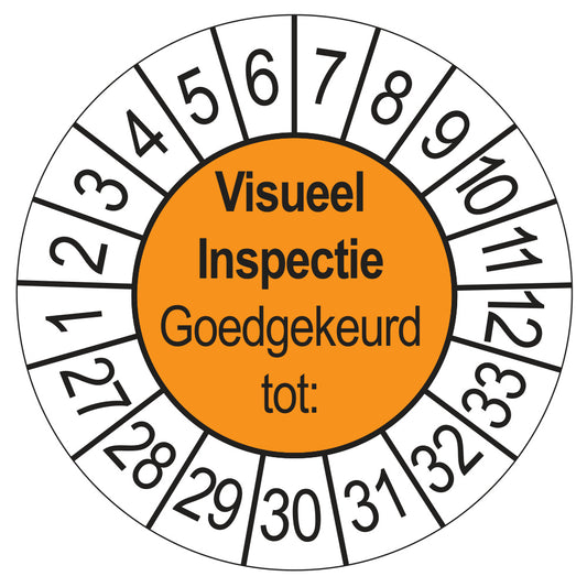 Keuringssticker Visuele Inspectie oranje, Ø 35 mm