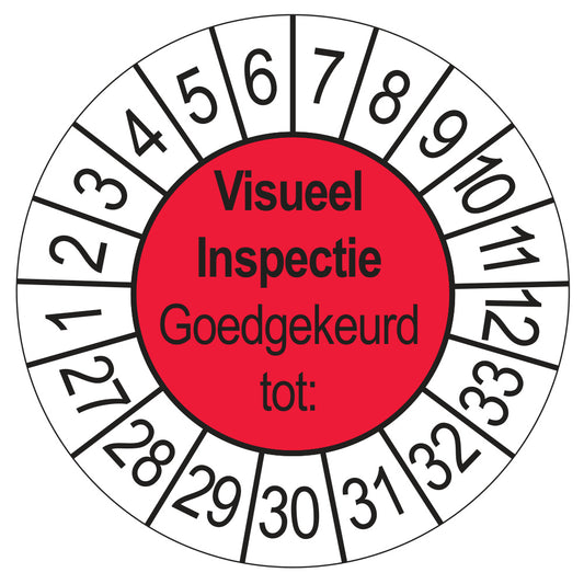 Keuringssticker Visuele Inspectie rood, Ø 35 mm