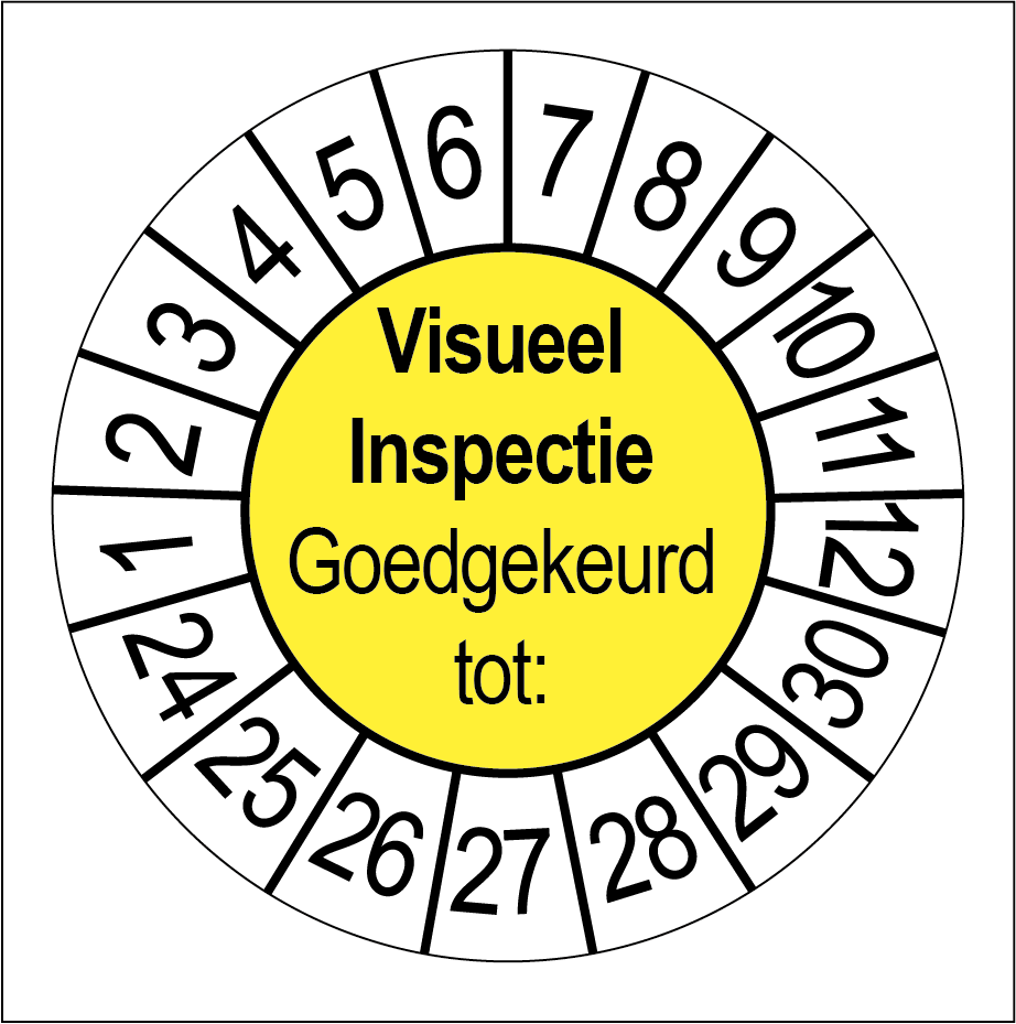 50 Keuringsstickers Visueel inspectie Goedgekeurd tot: Rond 35 mm jaartal 24 tot 30