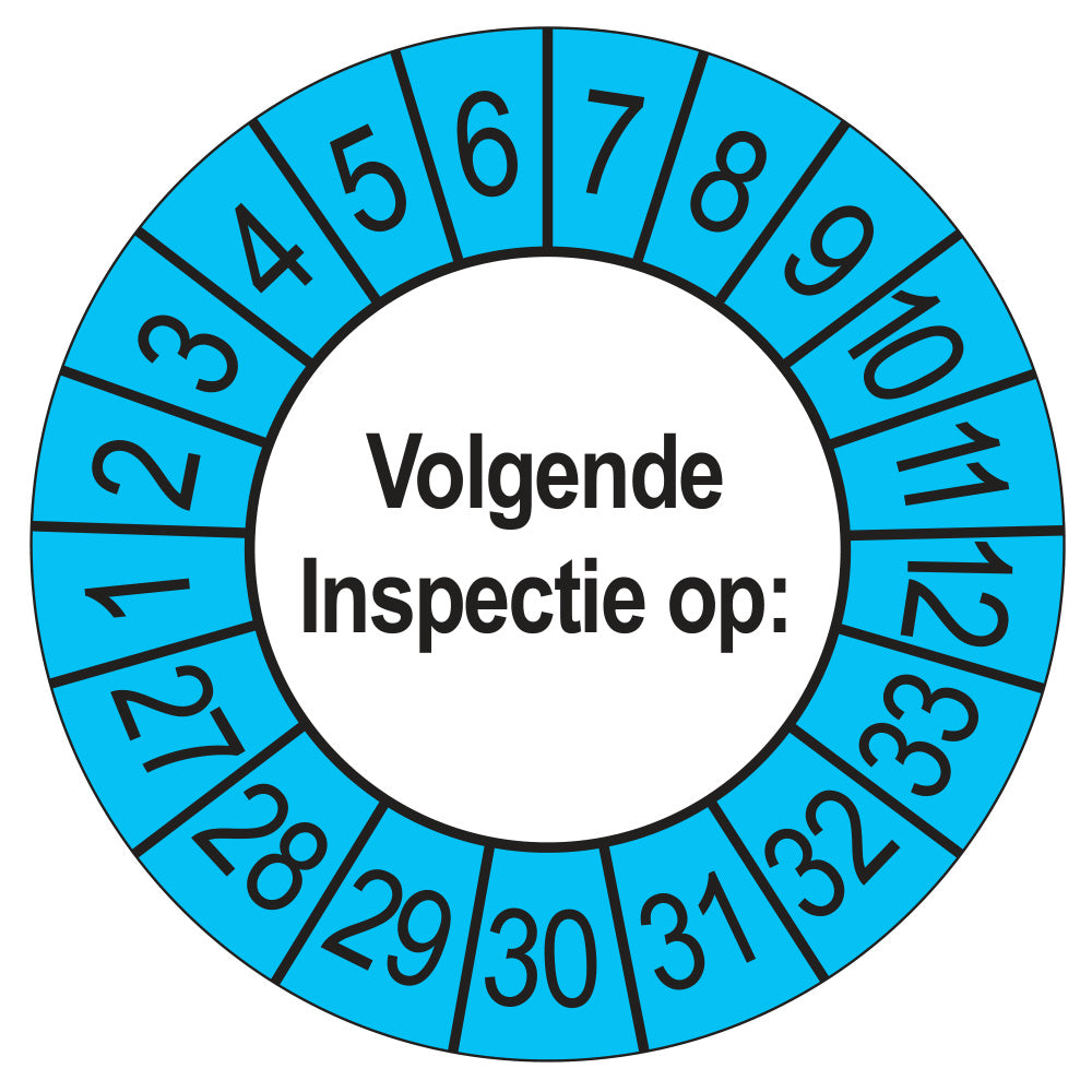 Keuringssticker Volgende Inspectie 2027, buiten blauw, Ø 35 mm