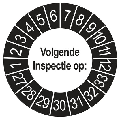 Keuringssticker Volgende Inspectie 2027, buiten zwart, Ø 35 mm