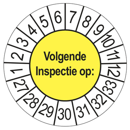 Keuringssticker Volgende Inspectie 2027, geel, Ø 35 mm