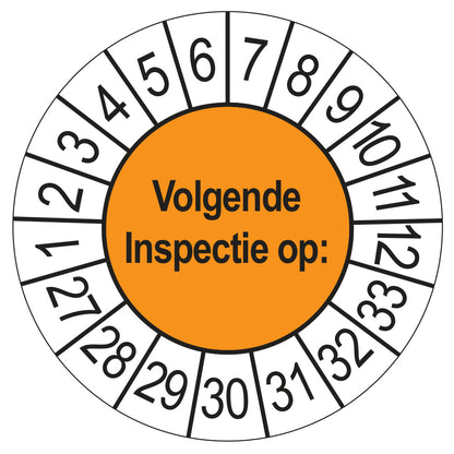 Keuringssticker Volgende Inspectie 2027, oranje, Ø 35 mm