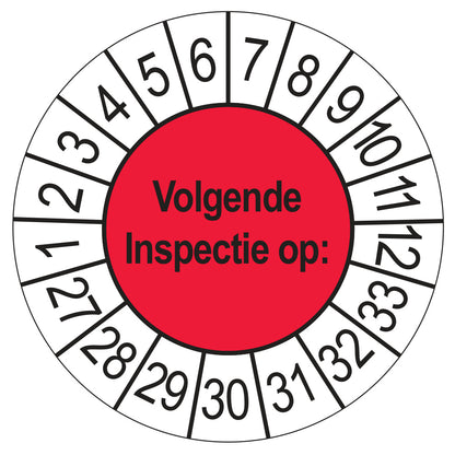 Keuringssticker Volgende Inspectie 2027, rood, Ø 35 mm