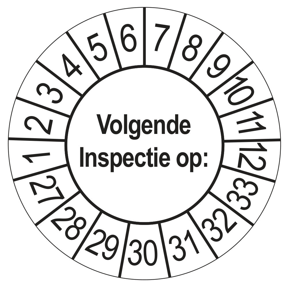 Keuringssticker Volgende Inspectie 2027, wit, Ø 35 mm