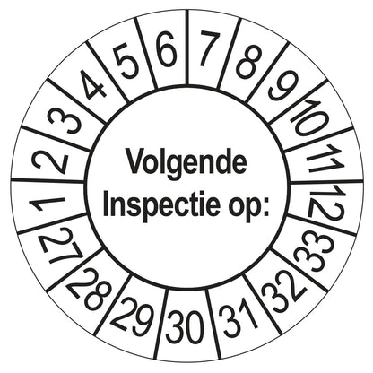 Keuringssticker Volgende Inspectie 2027, wit, Ø 35 mm