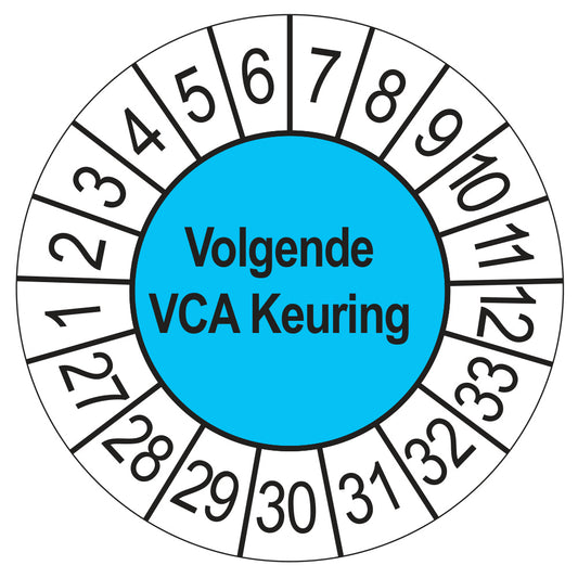 Keuringsstickers Volgende VCA Keuring 2027 | 50 stuks, Ø 35 mm | Blauw