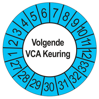 Keuringsstickers Volgende VCA Keuring 2027 | 50 stuks, Ø 35 mm | Buiten Blauw