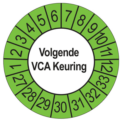 Keuringsstickers Volgende VCA Keuring 2027 | 50 stuks, Ø 35 mm | Buiten Groen