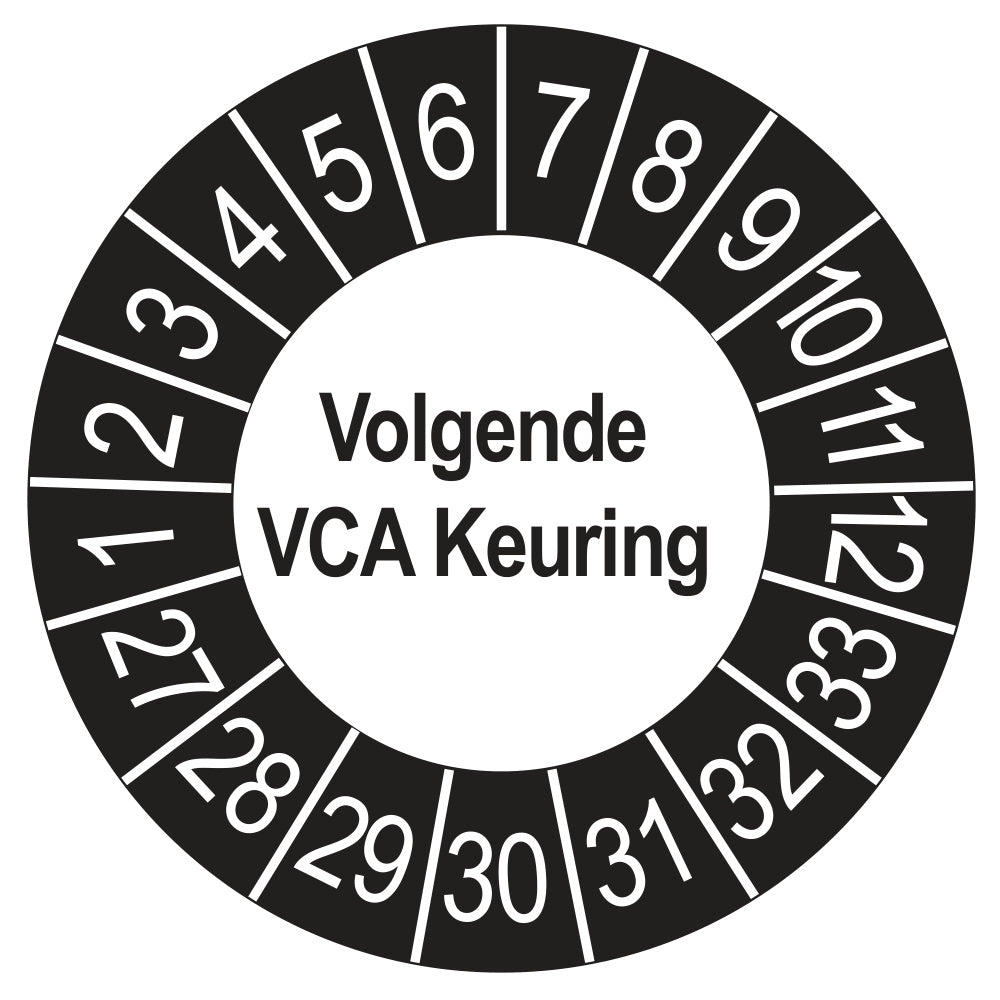 Keuringsstickers Volgende VCA Keuring 2027 | 50 stuks, Ø 35 mm | Buiten Zwart