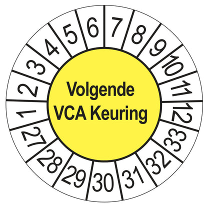 Keuringsstickers Volgende VCA Keuring 2027 | 50 stuks, Ø 35 mm | Geel