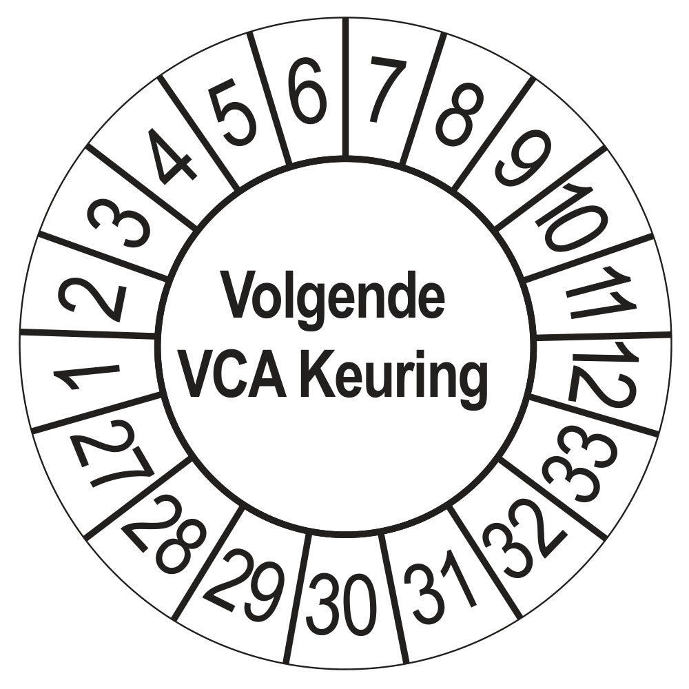 Keuringsstickers Volgende VCA Keuring 2027 | 50 stuks, Ø 35 mm | Wit