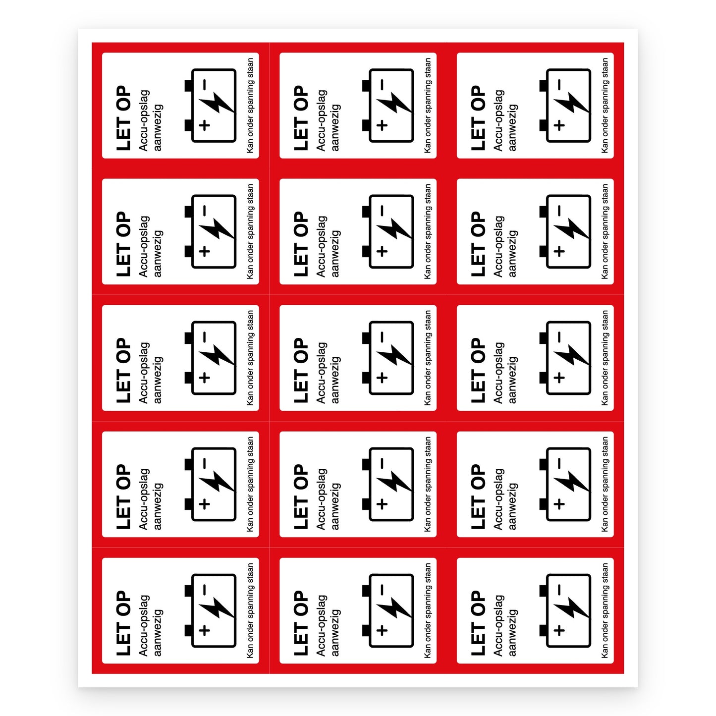 Accu sticker NEN 1010 35x50mm, set van 15 stickers - compleet vel van 15 stickers
