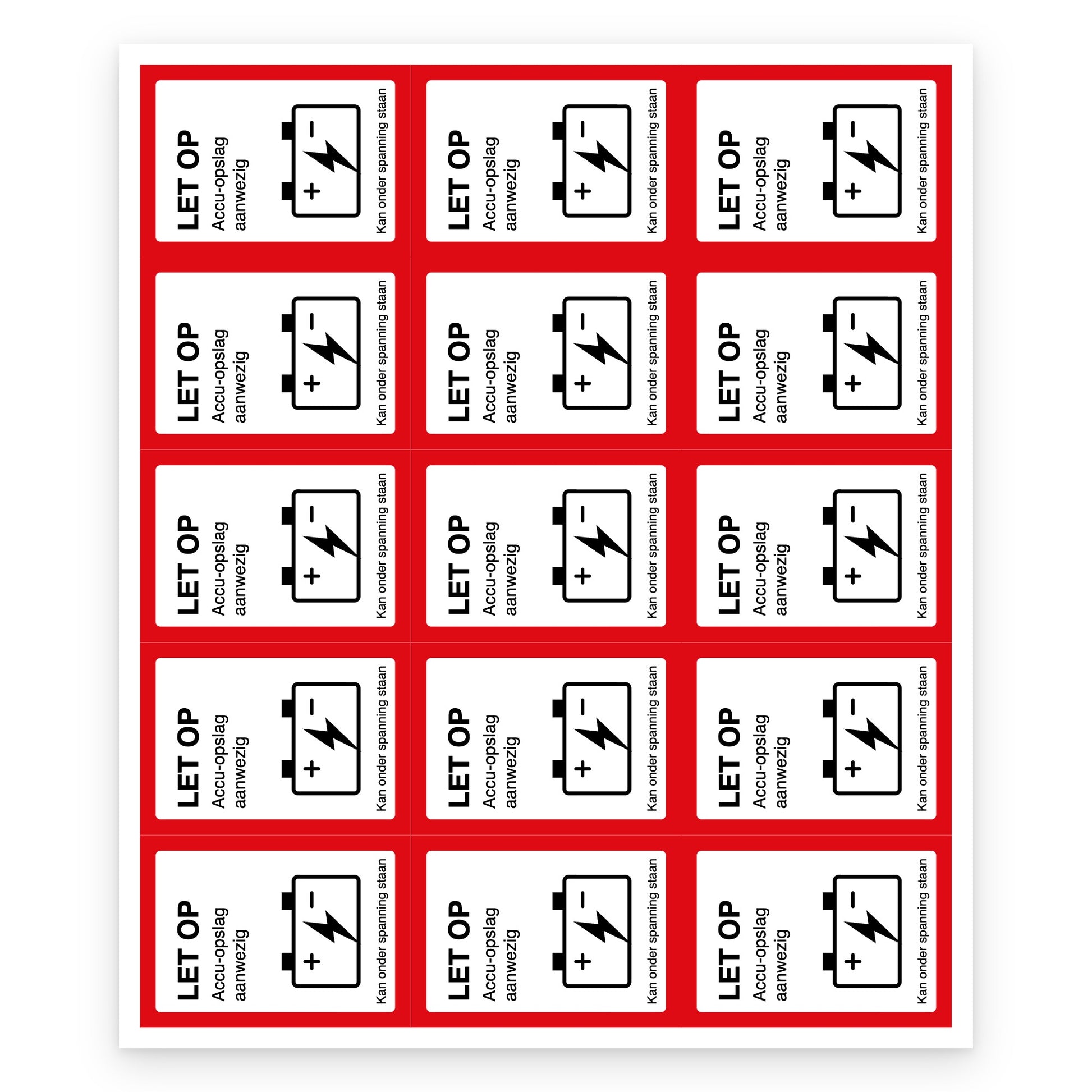 Accu sticker NEN 1010 35x50mm, set van 15 stickers - compleet vel van 15 stickers