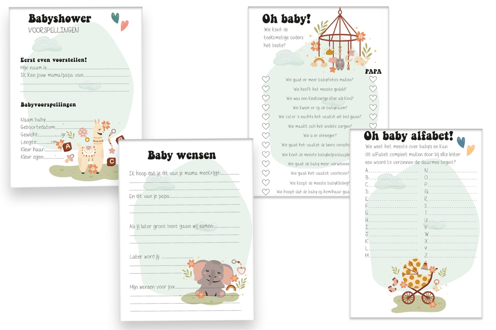 Babyshower XL Plezier: 40 Grote (A5!) Invul - & Spelletjeskaarten - Babyshower 14 - Ricard Pictogram stickers - 8718133053719