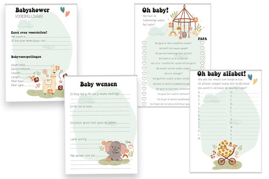 Babyshower XL Plezier: 40 Grote (A5!) Invul - & Spelletjeskaarten - Babyshower 14 - Ricard Pictogram stickers - 8718133053719