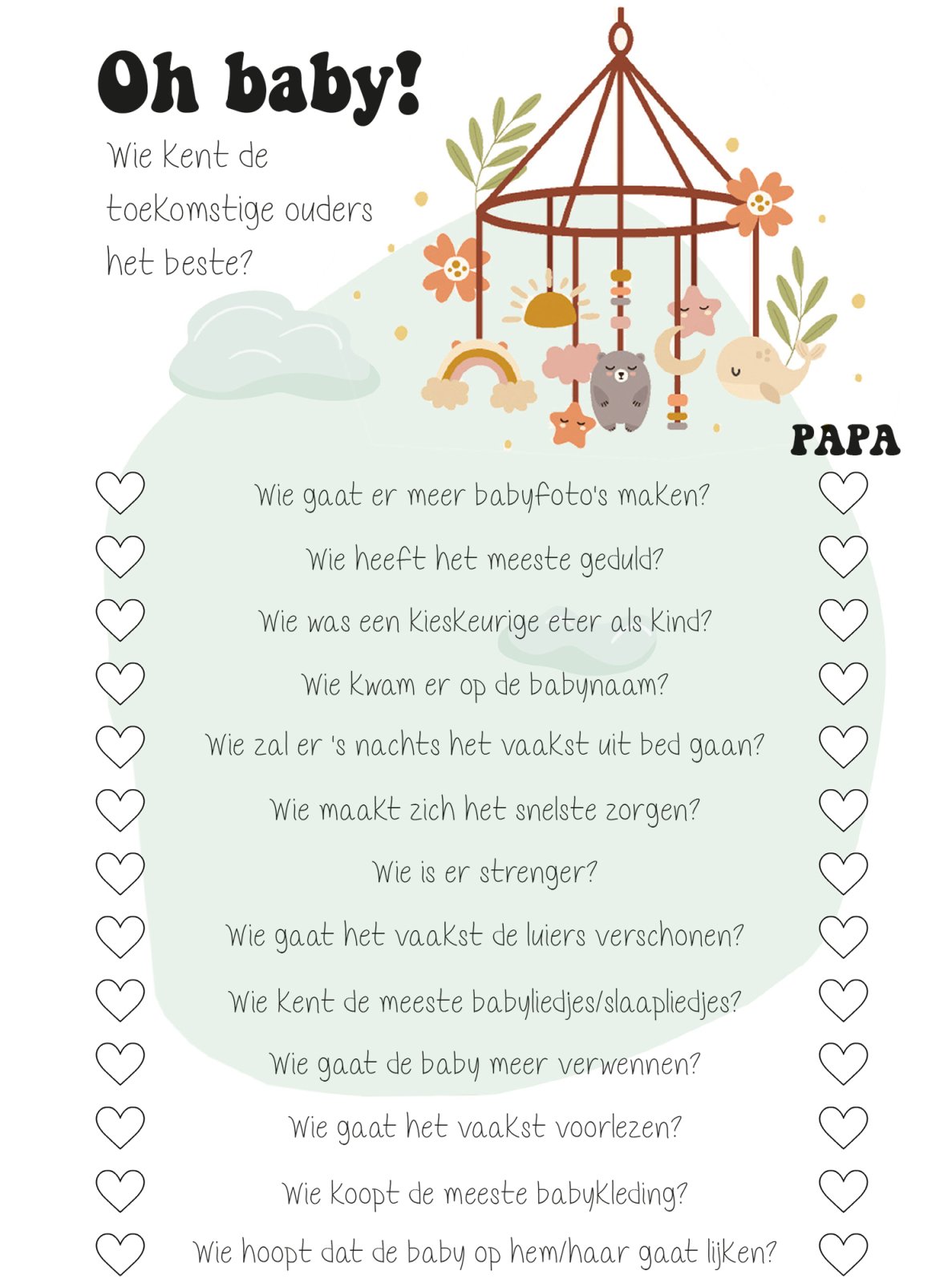 Babyshower XL Plezier: 40 Grote (A5!) Invul - & Spelletjeskaarten - Babyshower 14 - Ricard Pictogram stickers - 8718133053719