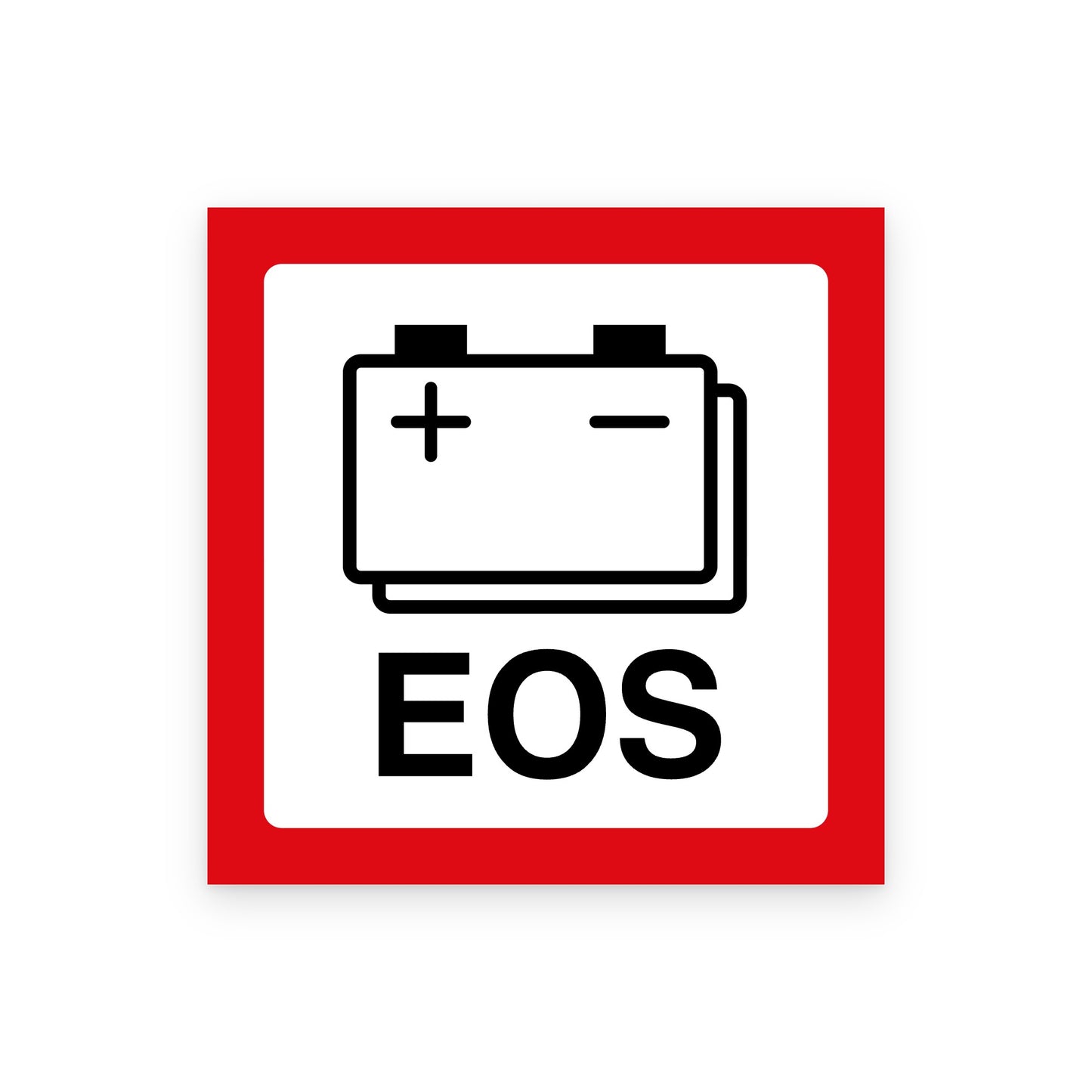 Batterij sticker EOS NEN 1010: accu met tweede omtrek en het woord EOS