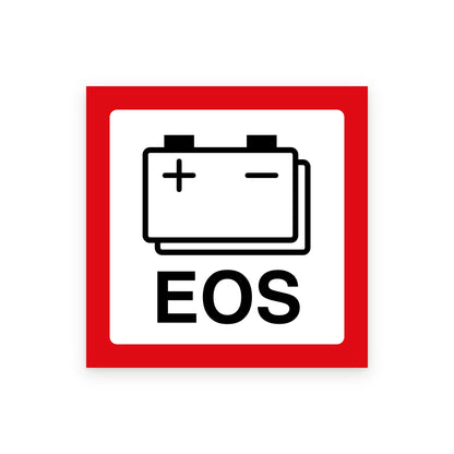 Batterij sticker EOS NEN 1010: accu met tweede omtrek en het woord EOS