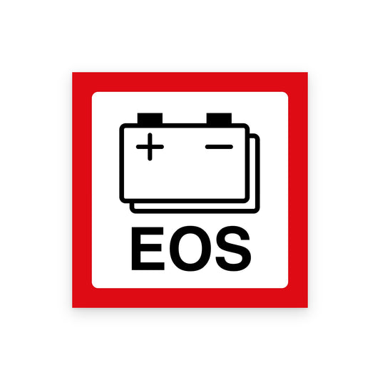 Batterij sticker EOS NEN 1010: accu met tweede omtrek en het woord EOS
