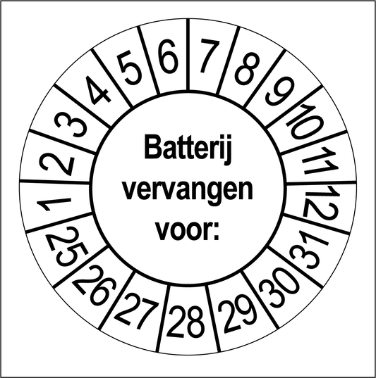Batterij vervangen Keuringsstickers | 50 stuks (10 strips) | 35mm Rond | Vinyl - Ricard Pictogram stickers - 8718133054112