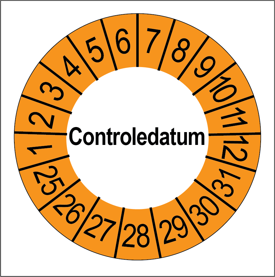 Keuringsstickers Controledatum Oranje Buitenrand - Rond 35 mm - Ricard