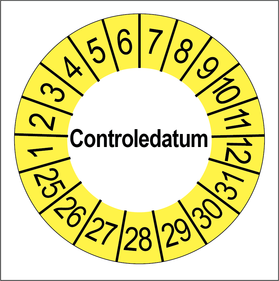 Keuringsstickers Controledatum Gele Buitenrand - Rond 35 mm - Ricard