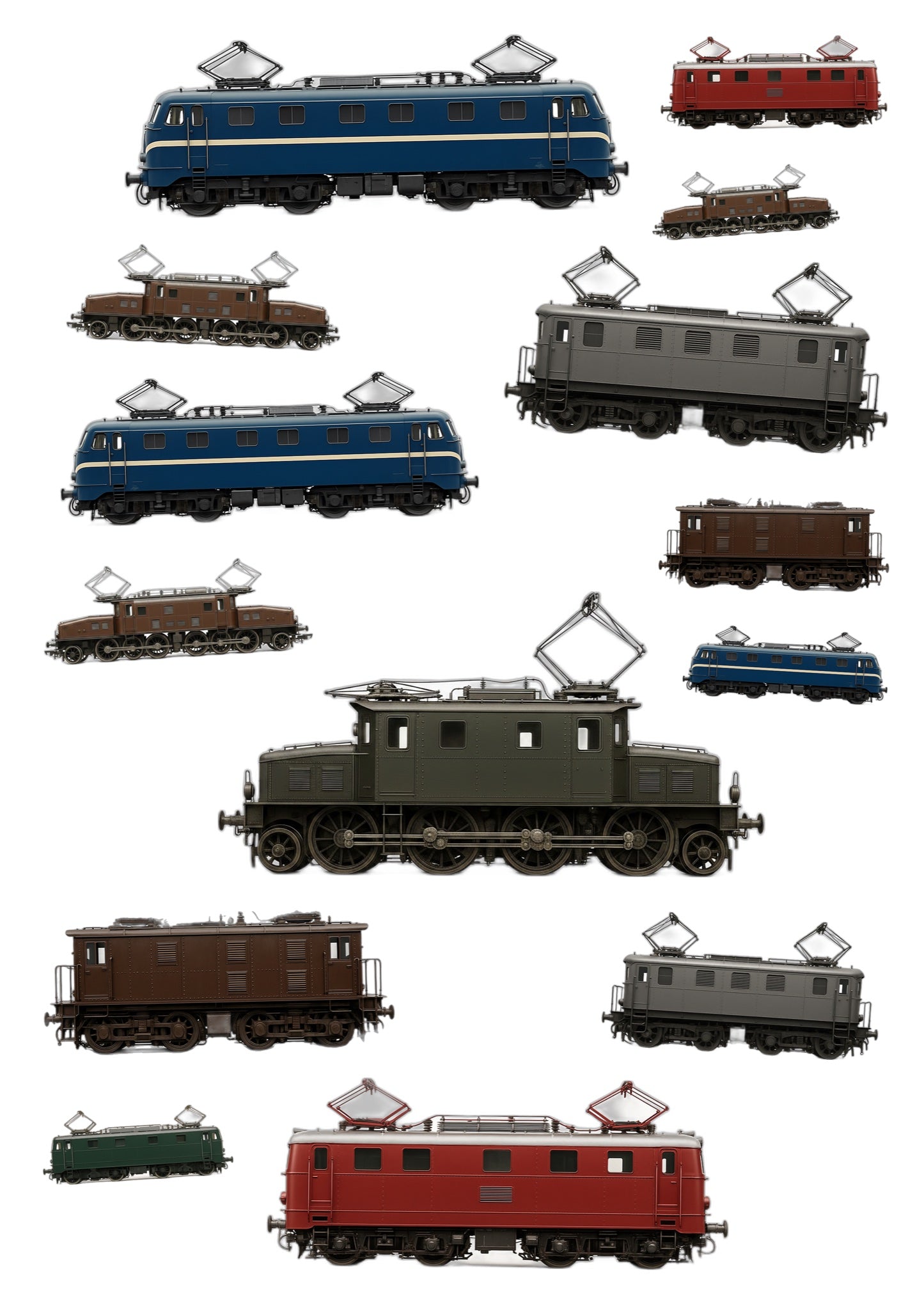 Stickervel A4 met 14 elektrische locomotief-stickers, vel 1 van 2