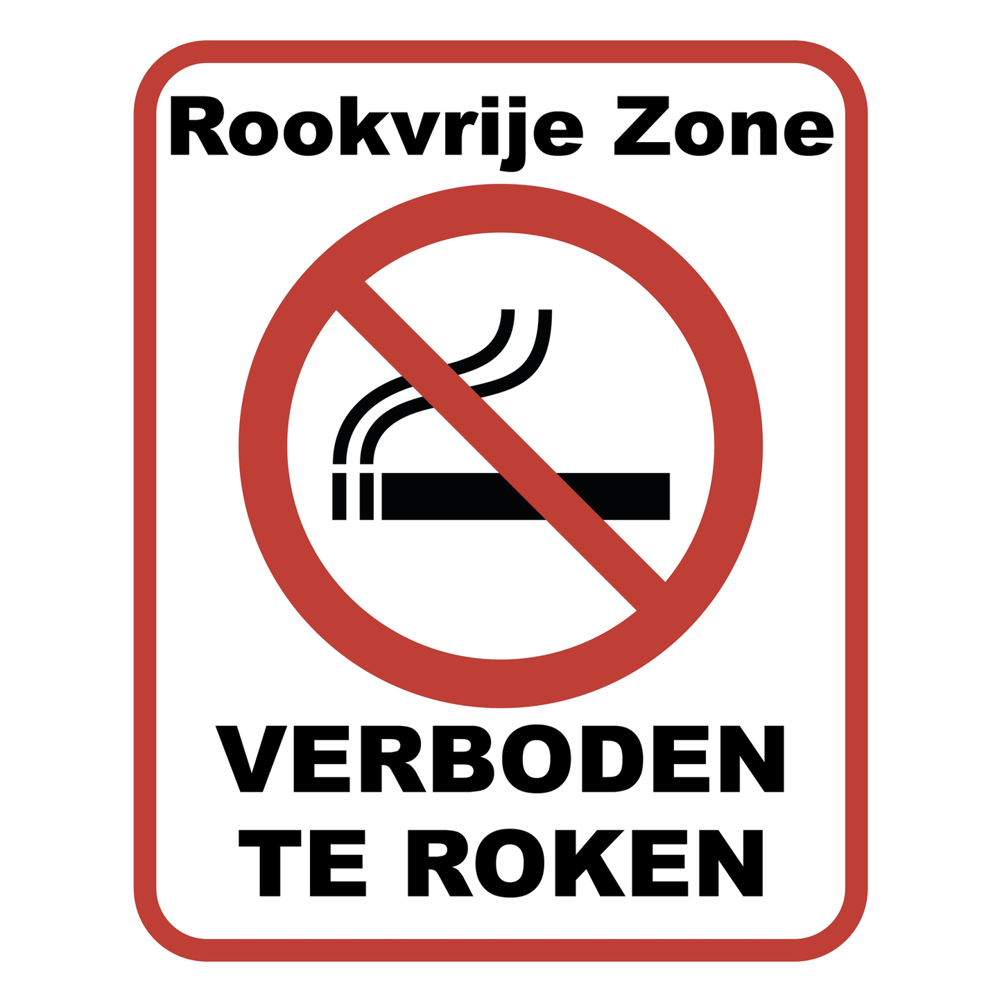 Rookvrije Zone Verboden te Roken bord, 20 x 25 cm, met ISO 7010 P002 rookverbod-pictogram