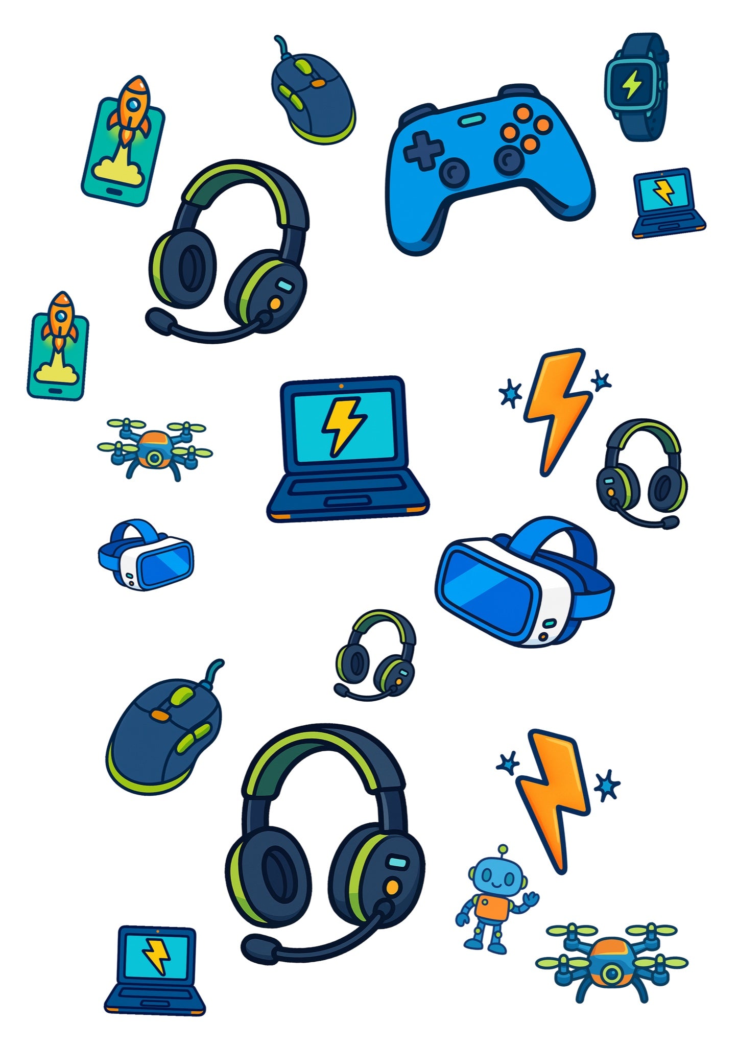 Stickervel A4 met 20 gaming-gadgetstickers, vel 1 van 2