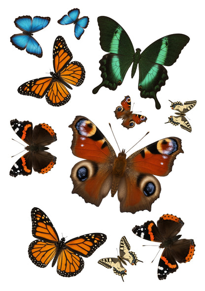 Stickervel A4 met 11 gekleurde vlinderstickers, vel 1 van 2