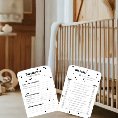 Babyshower quiz XL, 2x20 A5-kaarten (zwart-wit) | Q02