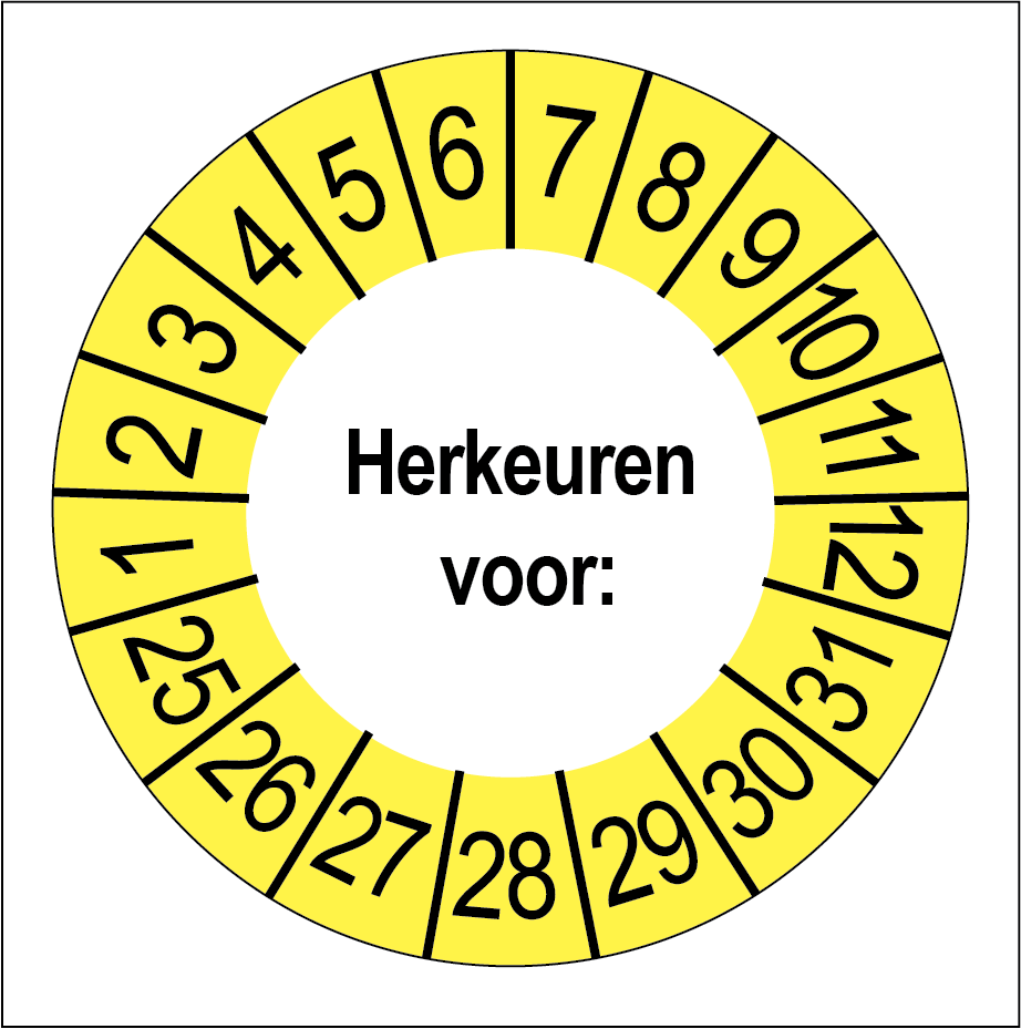 Keuringsstickers Herkeuren Gele Buitenrand - Rond 35 mm - Ricard
