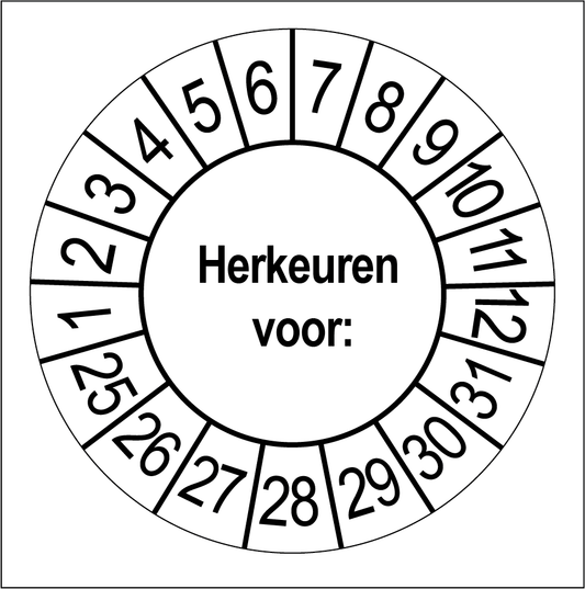 Keuringssticker Herkeuren, wit met zwarte opdruk, rond 35 mm vinyl